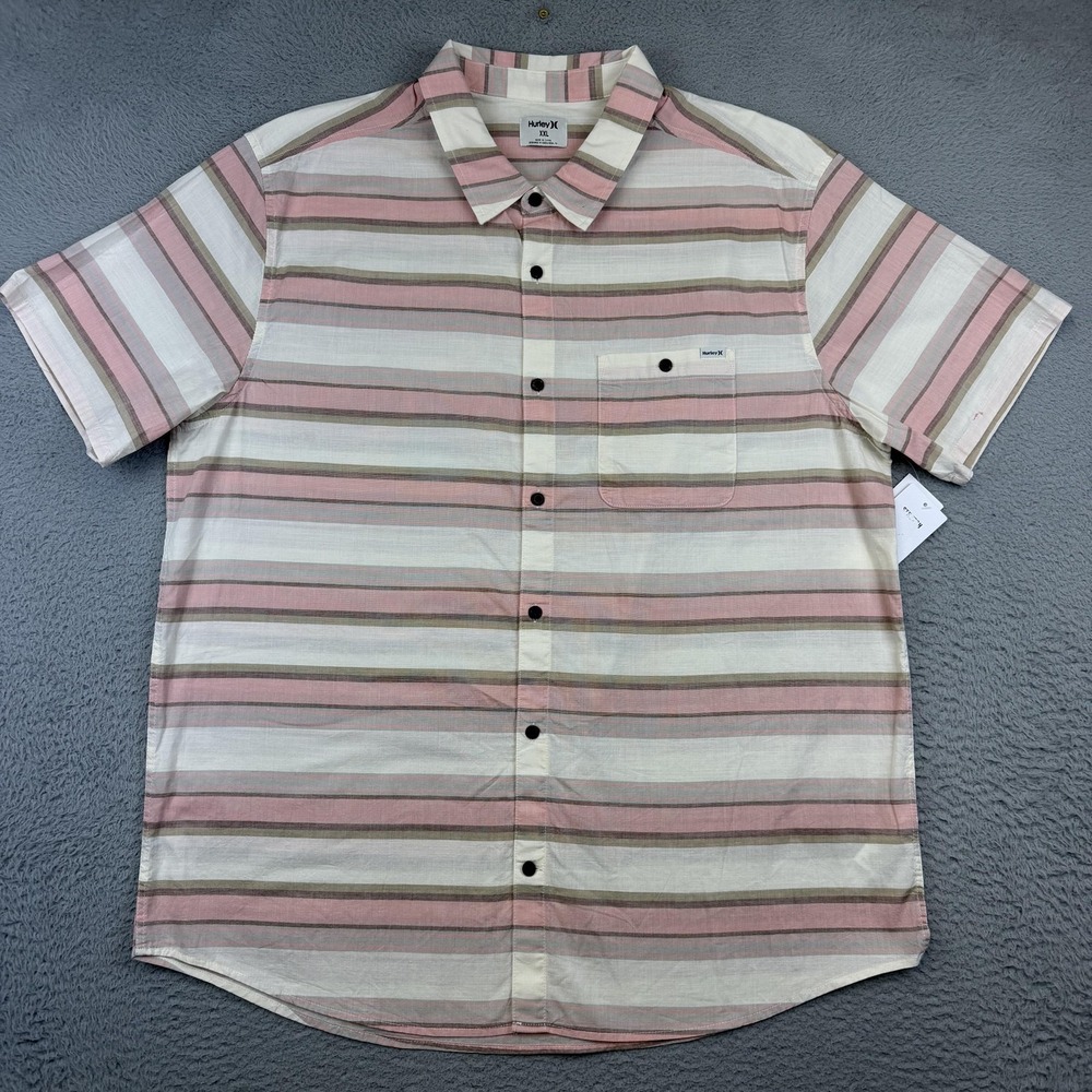 Hurley Shirt Mens 2XL Bone Pink OAO Lido Stripe SS Short Sleeve Button Up Casual - Picture 2 of 13
